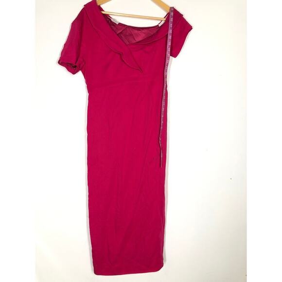 Emilia George Lauren Maternity Dress Off-Shoulder Cocktail Midi Rasberry Pink XS - Picture 5 of 12